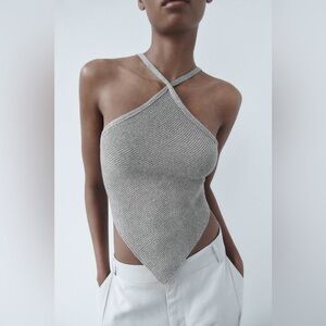 Zara open back knit silver top